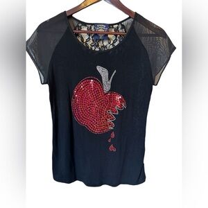 Disney Couture women's black bling lace top Snow White Bell Cinderella size S